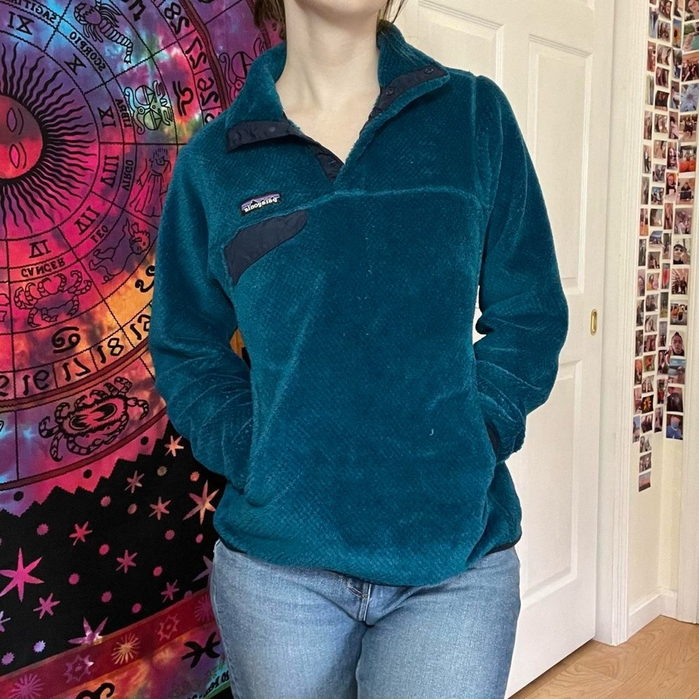 Patagonia Teal Fleece Pullover Synchilla Button Closure Sweater